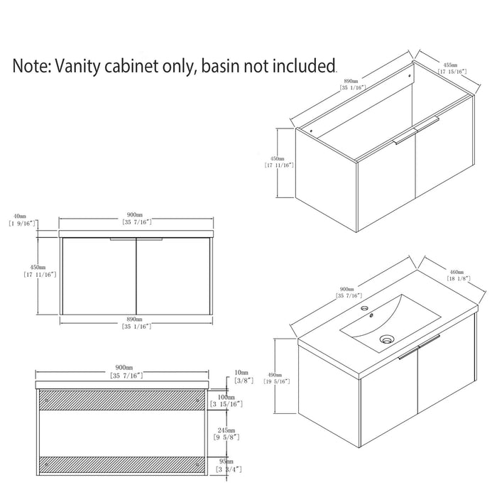 Floating Bathroom Vanity Cabinet With Soft Close Double Doors, Spacious Interior Storage, Wall Mounted, Cabinet Only
