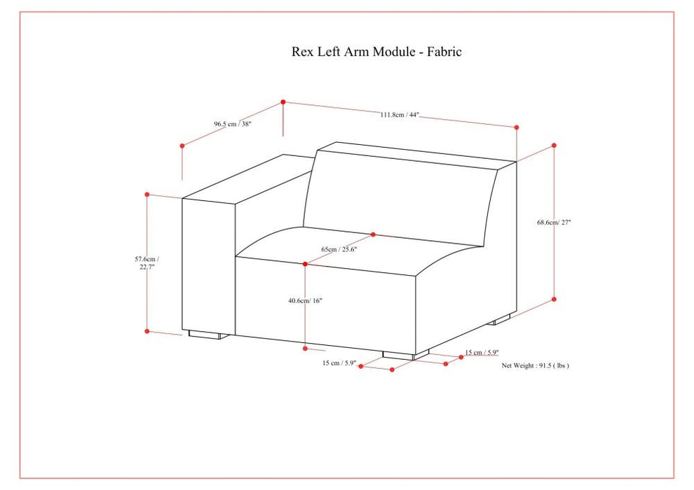 Rex - Left Arm Sofa Module - Gray