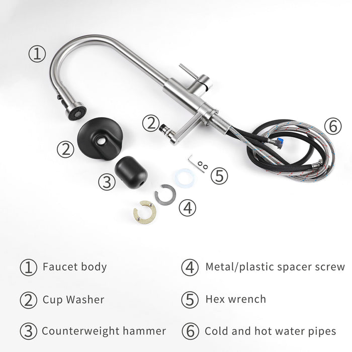 3 In 1 Kitchen Faucet With Press Type Glass Rinser, High Arc Pull Down Sprayer