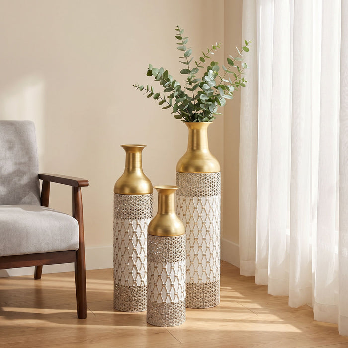 Tall Floor Vase Decorative Vase, Home Accent Decor (Set of 3) - White / Gold