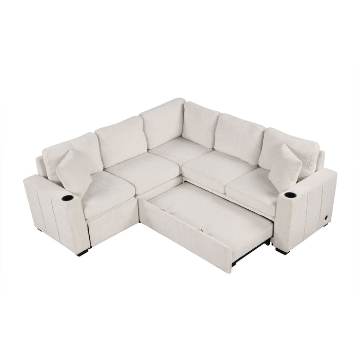 Sectional Sofa Convertible Pull-Out Sofa Bed With A Movable Storage Ottoman For Living Room