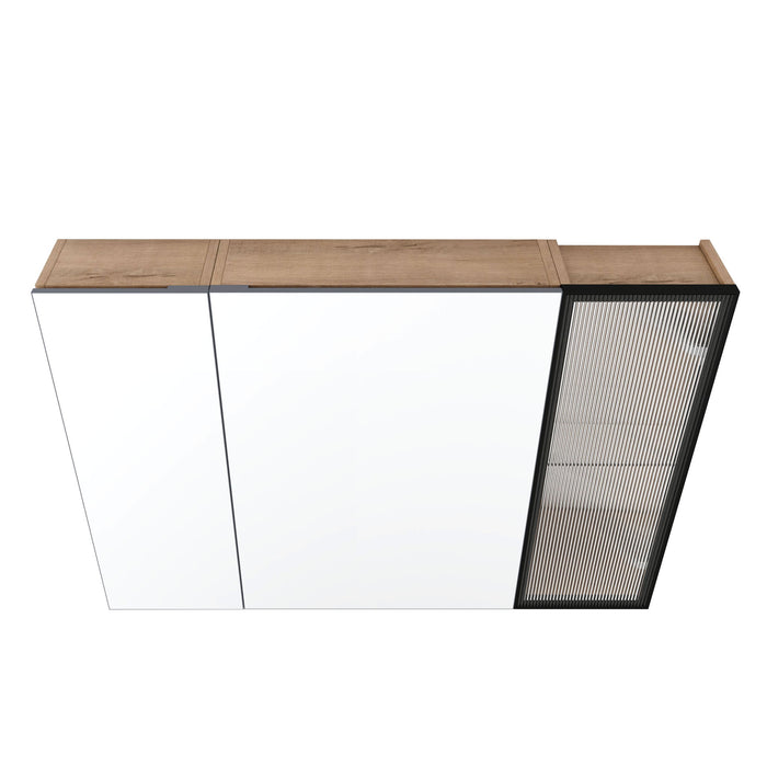 Wall Mounted Bathroom Mirror Cabinet With Soft Close Door, Adjustable Shelves - Imitative Oak