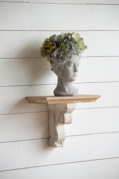 Distressed And Wooden Wall Shelf With Corbel Design - Brown / Antique White