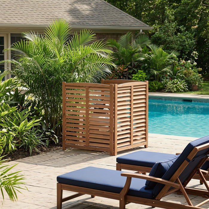 3 Panel Outdoor Wooden Air Conditioner Fence