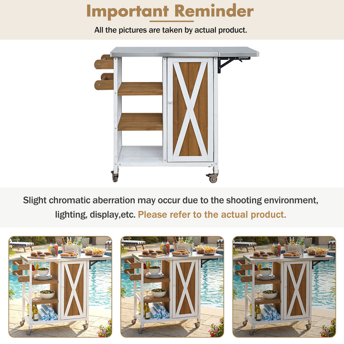 Foldable Outdoor Kitchen Island With Storage Cabinet