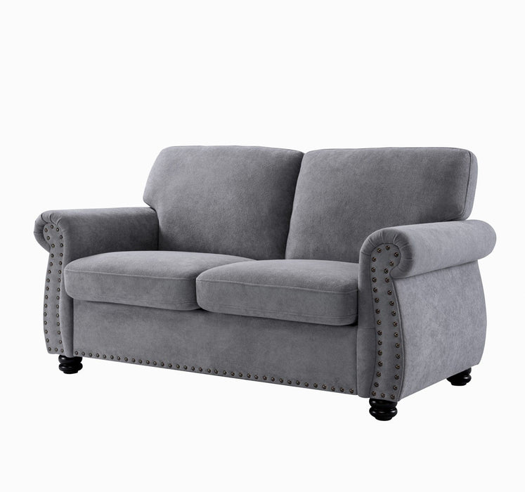 Soft Loveseat, Upholstered 2 Seater Couch, Loose Back Cushions And Turned Legs
