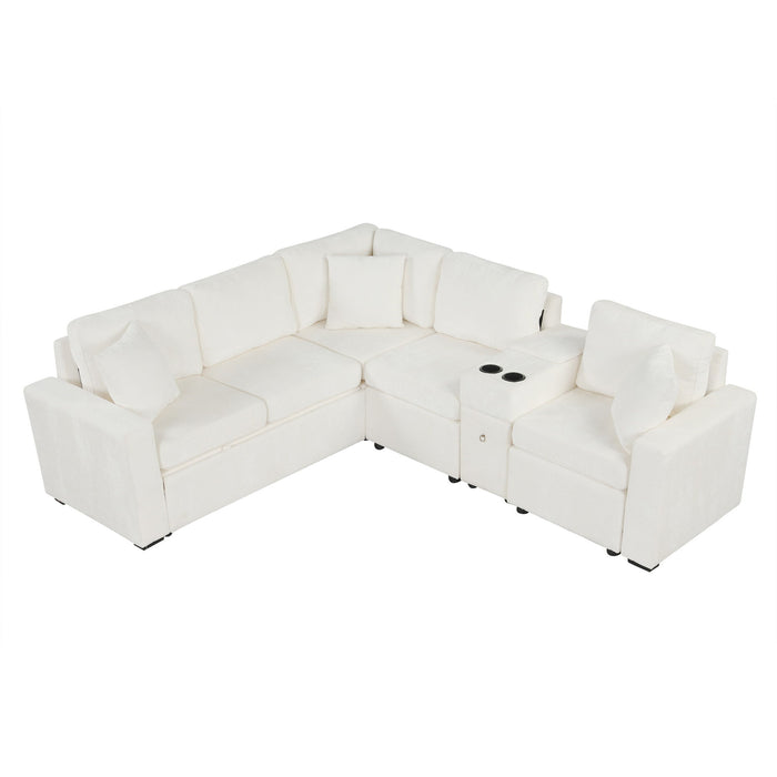 Modular L-Shaped Sectional Sofa Bed With Pull-Out Sleeper, Cup Holders, And Storage