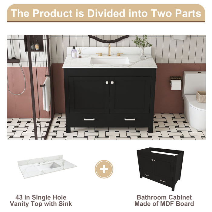Bathroom Vanity Set, Fluted Cabinet, Soft Close Doors & Drawers, 3 Faucet Holes, Sink Included - Black