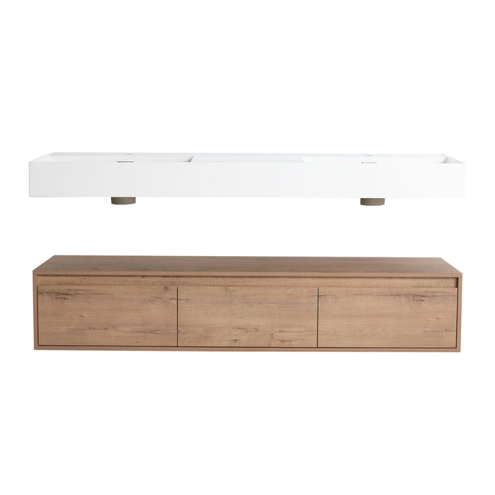 Contemporary Wall Mounted Bathroom Vanity With Dual Resin Sink And Soft Close Drawer