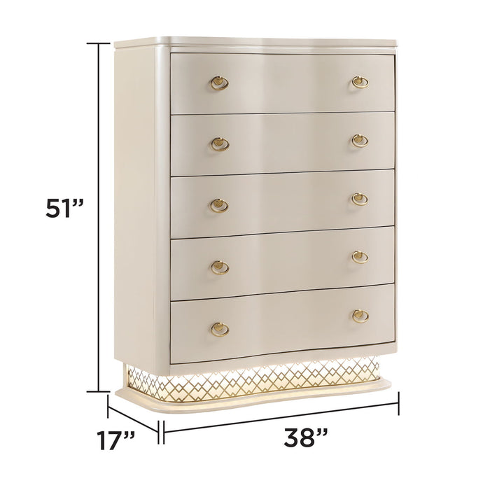 Flora - 5 Drawer Chest With Vertical Storage, LED Lighting - Champagne