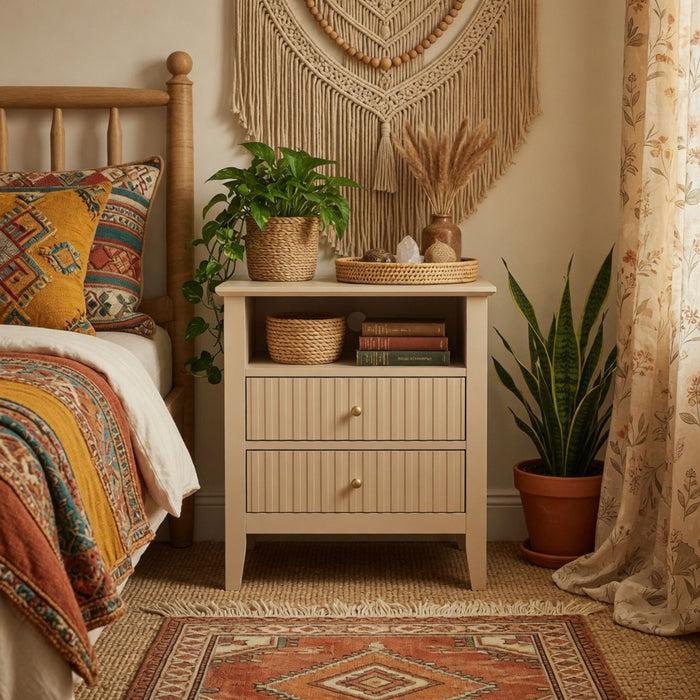 Fluted Nightstand With 2 Drawers