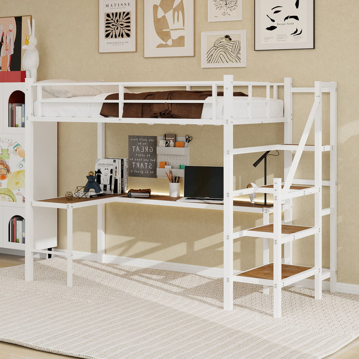 Loft Bed With L-Shaped Desk, Large Storage Space