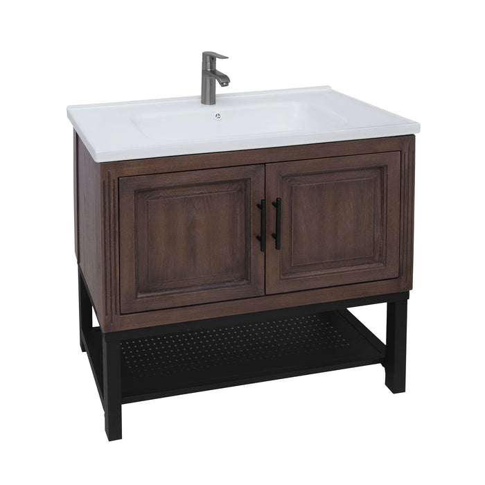 Modern Freestanding Bathroom Vanity With Ceramic Sink, Hot And Cold Faucet, Storage Cabinet & Open Shelf