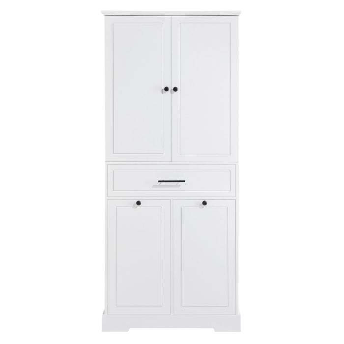 Freestanding Bathroom Storage Cabinet With Doors, Drawers, And Tilt Out Laundry Hamper - White