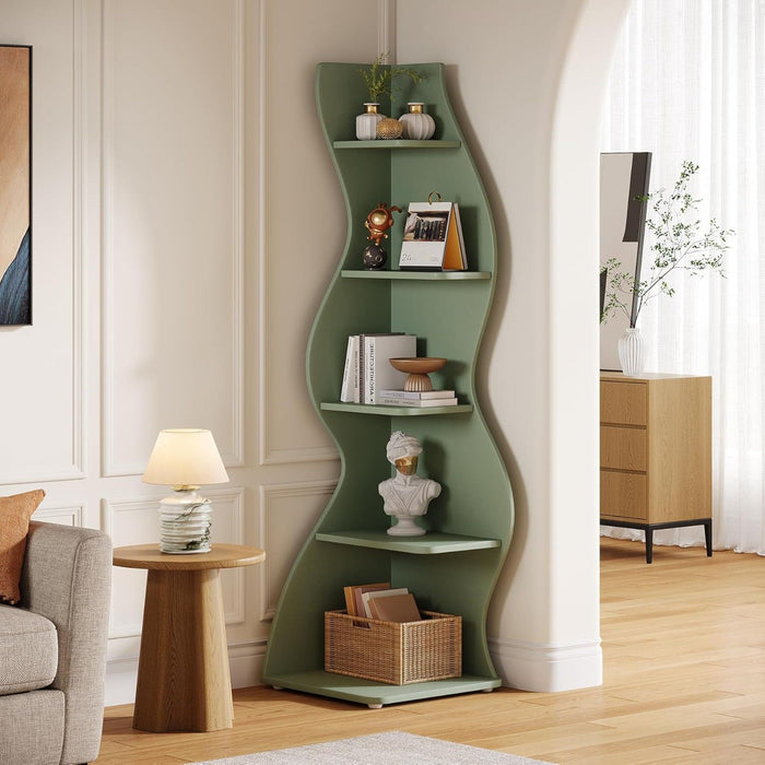 5 Tier Wavy Corner Bookshelf And Plant Stand For Living Room