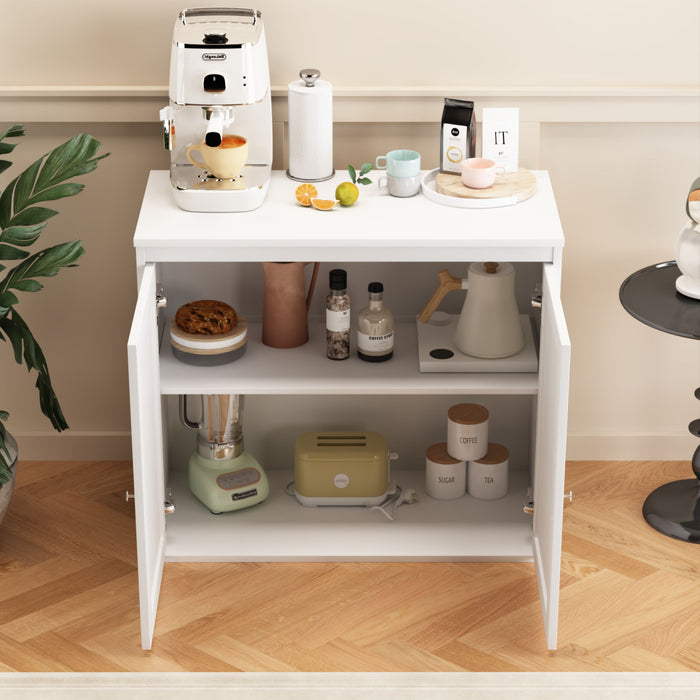 Kitchen Storage Cabinet With Double Doors, Adjustable Shelves, Sideboard Buffet For Dining Room - White