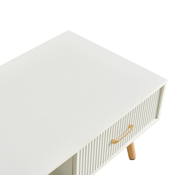 Modern Rectangle Coffee Table With Legs, Sliding Drawer For Storage - White