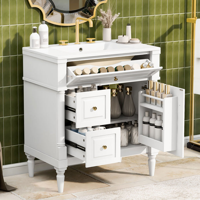 Modern Bathroom Vanity With Sink, Freestanding Cabinet With Flip Drawer & Adjustable Shelf