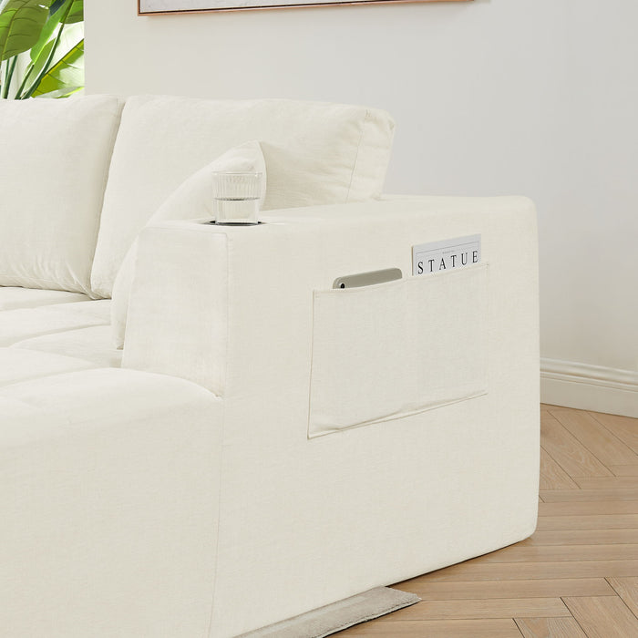 U - Shaped Sectional Sofa, Cup Holders & Side Pockets For Living Room