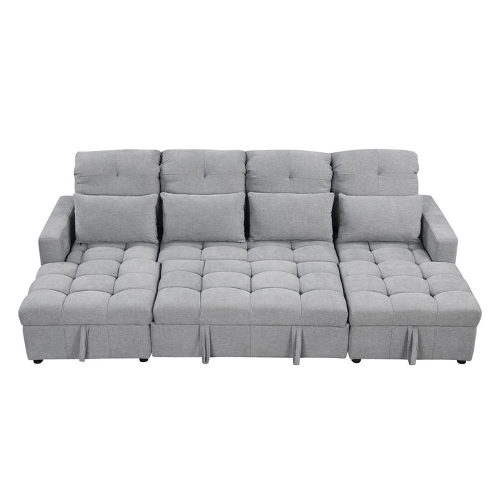 Oversized U-Shaped Versatile Sectional, Pull-Out Sofa Bed With Double Storage Chaise Lounges And 2 USB Ports For Living Room