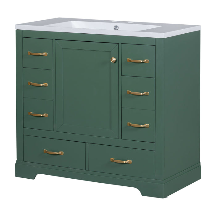 Modern Bathroom Vanity With Sink, 6 Drawers, Adjustable Shelf