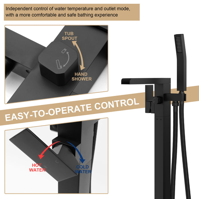 Freestanding Bathtub Faucet With Waterfall Tub Filler And Hand Shower
