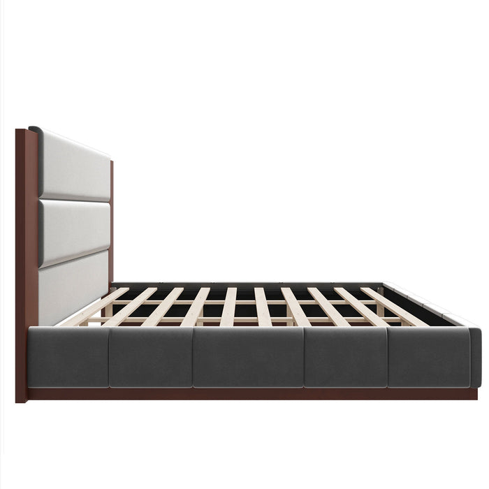 Modern Upholstered Platform Bed With Extended Headboard