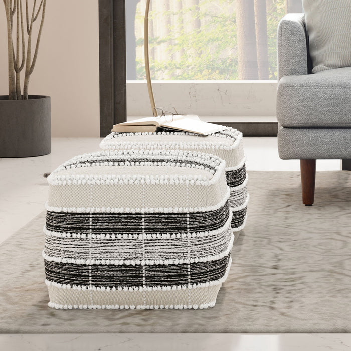 Barley - Square Pouf - White / Beige / Black
