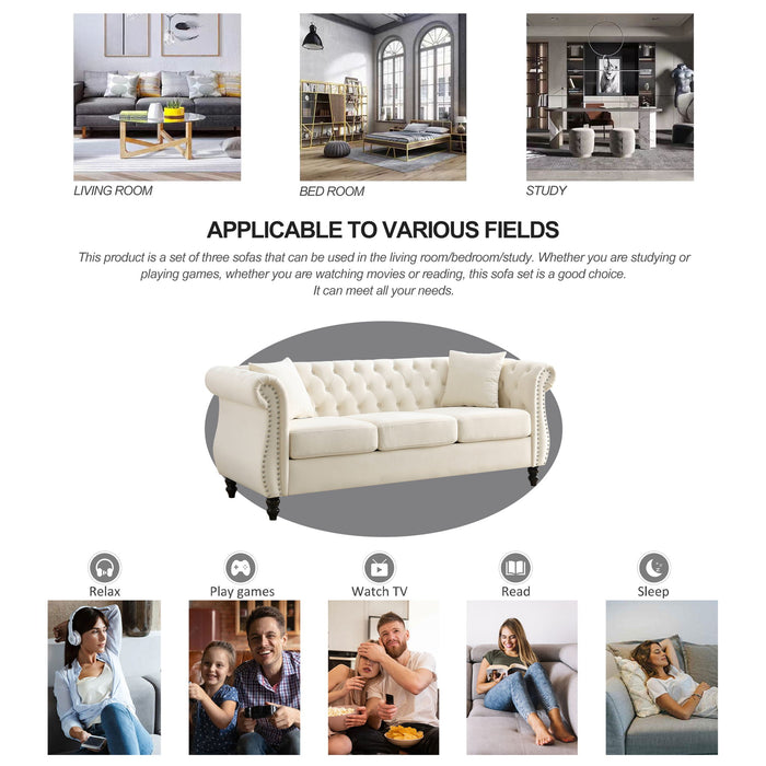 Chesterfield Sofa With Rolled Arms And Nailhead Trim