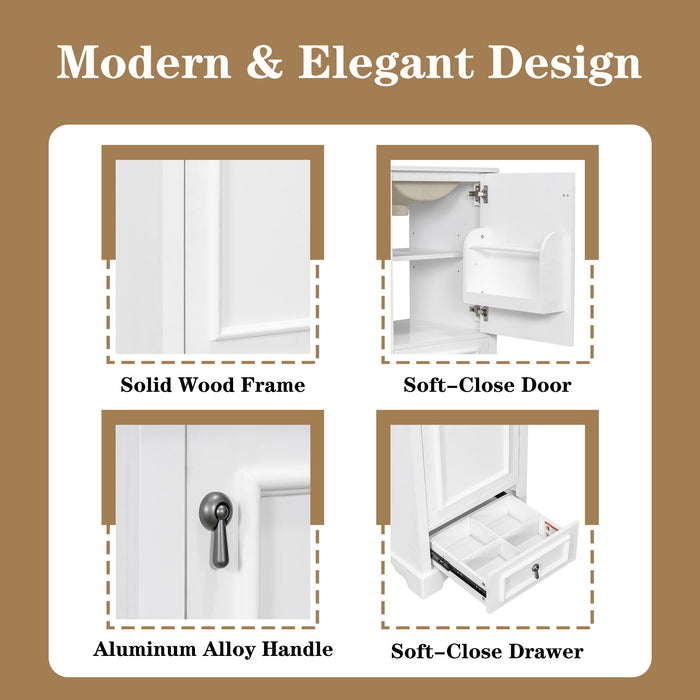 Bathroom Vanity With Sink, Soft Close Door, Adjustable U-Shaped Shelf