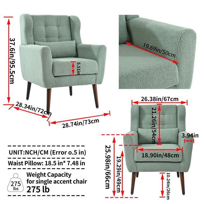 Modern Accent Chair, Teddy Fabric Living Room Chairs Comfy Reading Chair, Mid Century Accent Chair, Lounge Arm Chairs Armchair For Living Room Bedroom - Light Green