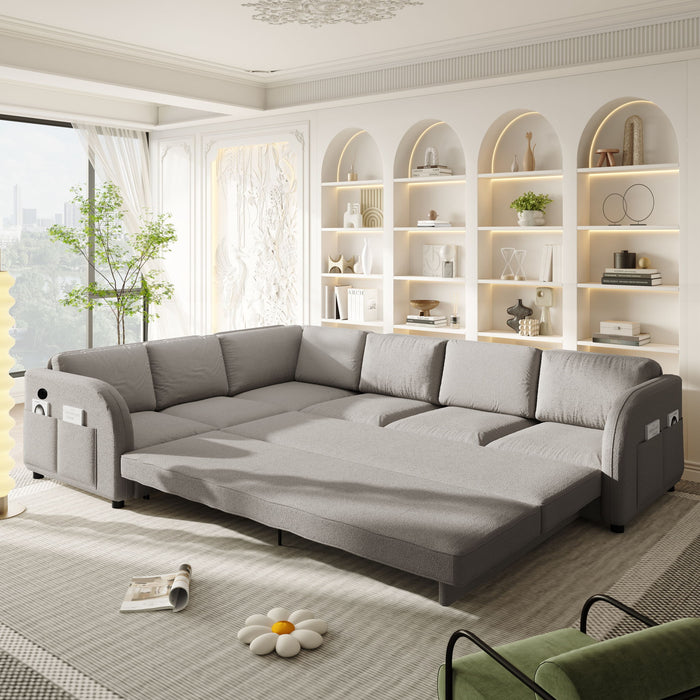 L-Shaped Couch With Pull-Out Bed, Convertible Sleeper Sofa With Side Pocket & USB Port