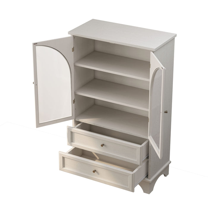 Glass Door Display Case With 2 Drawers And Adjustable Shelf
