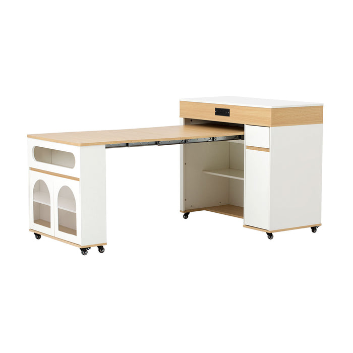 Extendable Dining Table With Folding Top, Rolling Kitchen Island With Drawers And Power Outlet