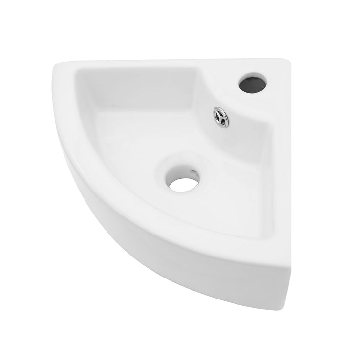 Triangle Porcelain Wall Mount Vessel Sink With Single Faucet Hole & Overflow - White
