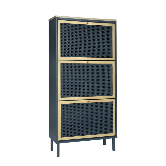 Modern Rattan 3 Door Shoe Rack Cabinet For Entryway