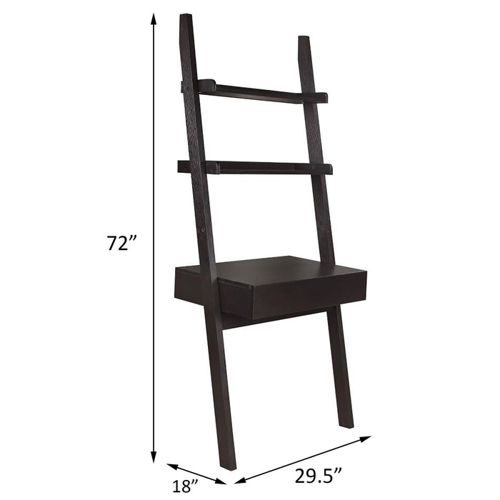 Wall Leaning Ladder Desk With 2 Shelves And 1 Drawer - Cappuccino