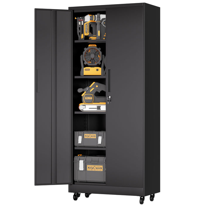 Heavy Duty Rolling Cabinet With Lock, Garage Storage Cabinet, 4 Adjustable Shelves For Tool Organization