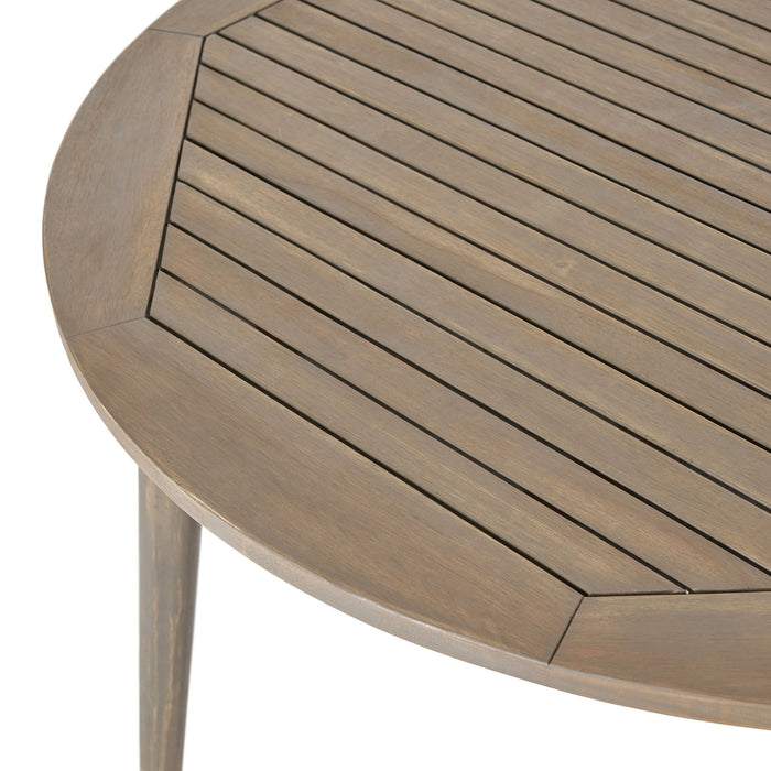 Round Outdoor Patio Table With Slatted Top - Gray