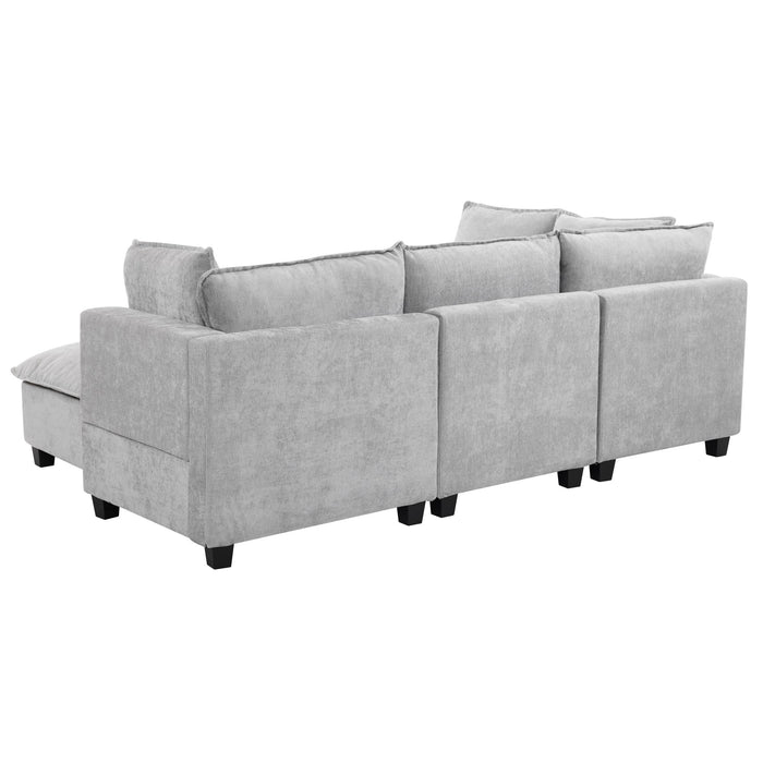 U-Shaped Sectional Modular Sofa With A Movable Ottoman, A Coffee Table With Hidden Charging Devices For Living Room