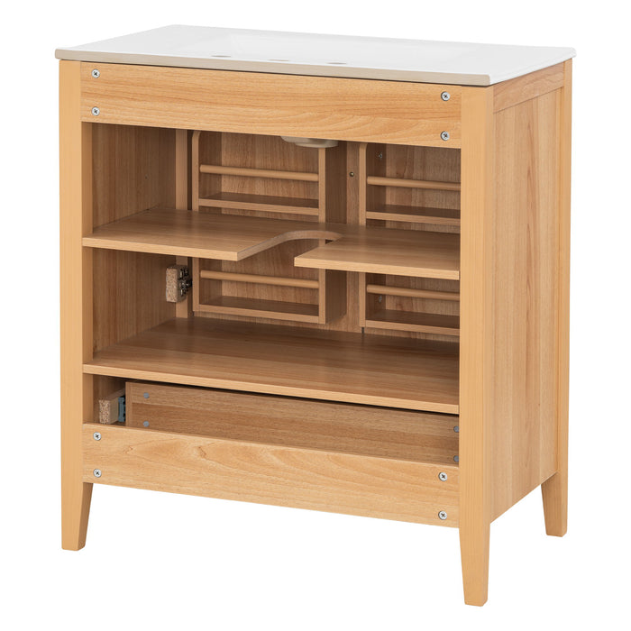 Elegant Fluted Bathroom Vanity With Sink, Soft Close Doors & Drawer