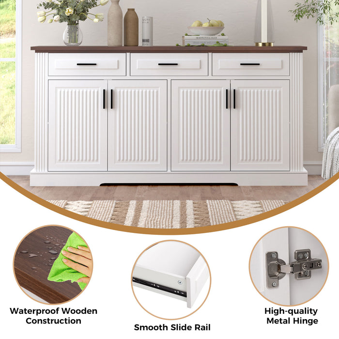 Fluted Sideboard Buffet Cabinet With 4 Doors And 3 Drawers