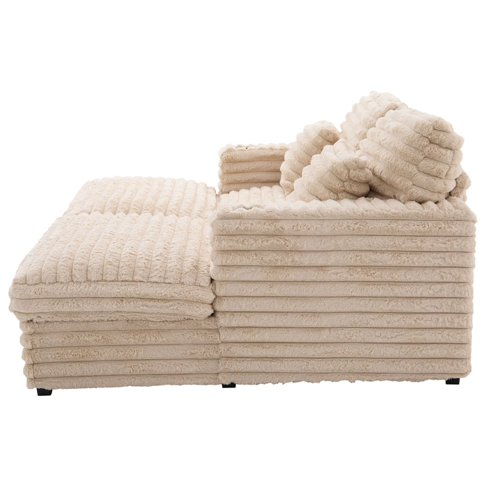 Oversized Double Chaise Lounge Sofa With USB Ports And Cup Holders