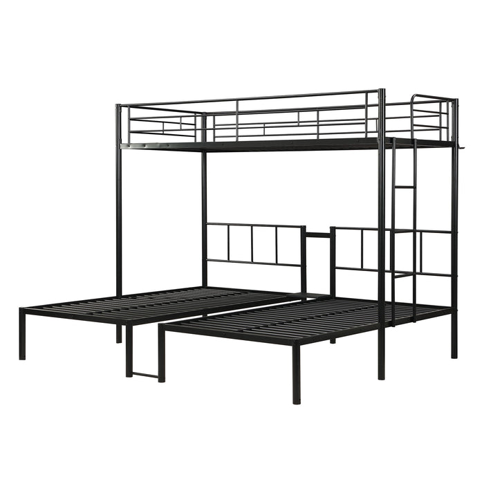 Twin Over Twin Over Twin Triple Bunk Bed With Safety Rails And Storage Shelf - Black