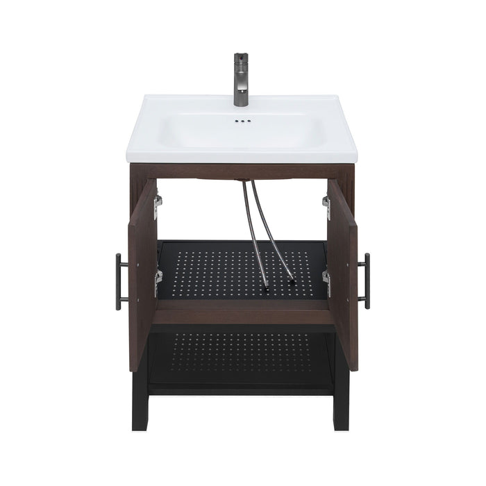 Modern Freestanding Bathroom Vanity With Ceramic Sink, Hot And Cold Faucet, Storage Cabinet & Open Shelf