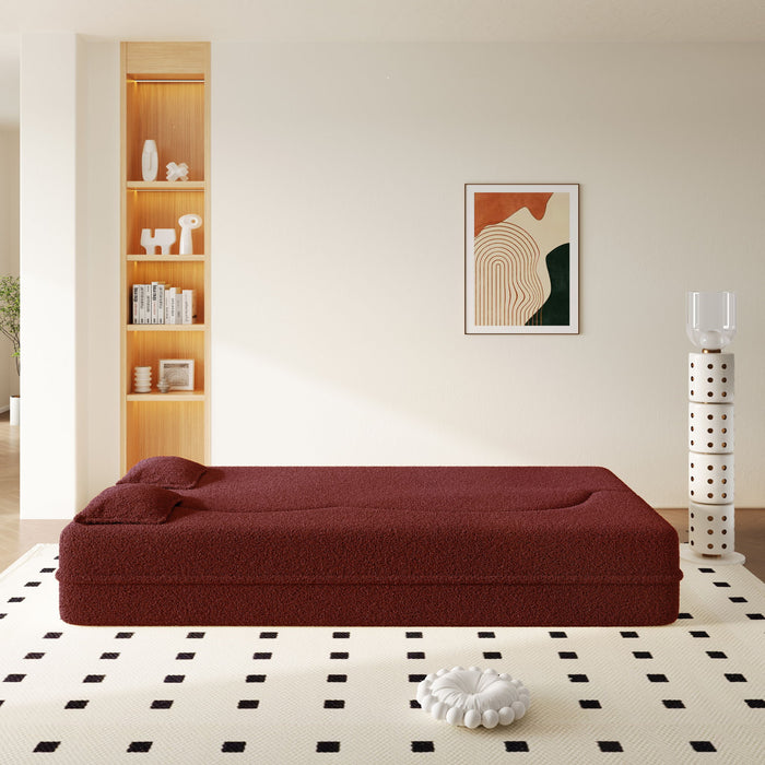 Modern Floor Sleeper Sofa Bed With 2 Pillows, Convertible Twin Size Folding Mattress For Living Room