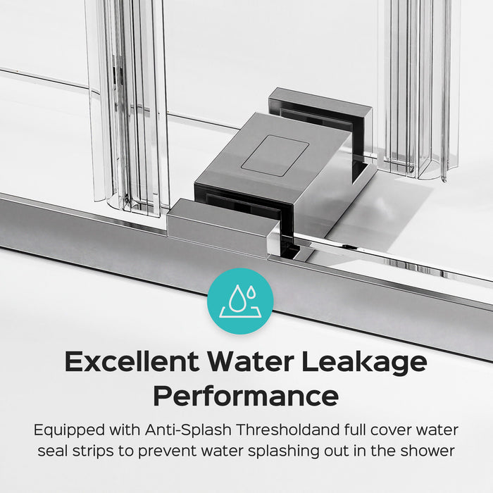 Frameless Double Sliding Shower Door In, Thick Tempered Glass, Reversible Installation