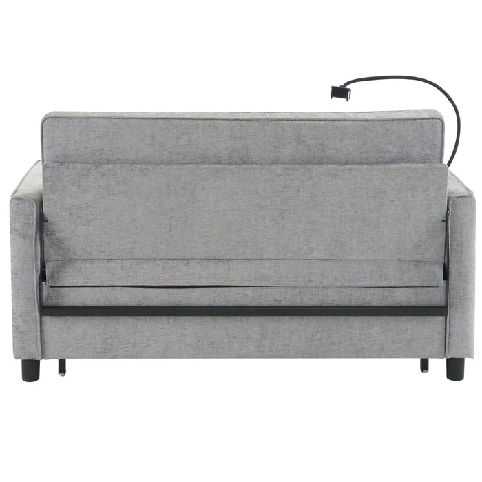 Pull-Out Sleeper Sofa With Reversible Backrest Cushion, Side Pockets, 2 USB Ports And A Phone Holder For Living Room