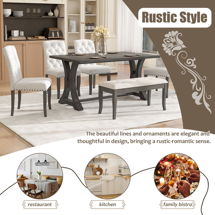 Dining Table Set With 4 Upholstered Chairs And Bench