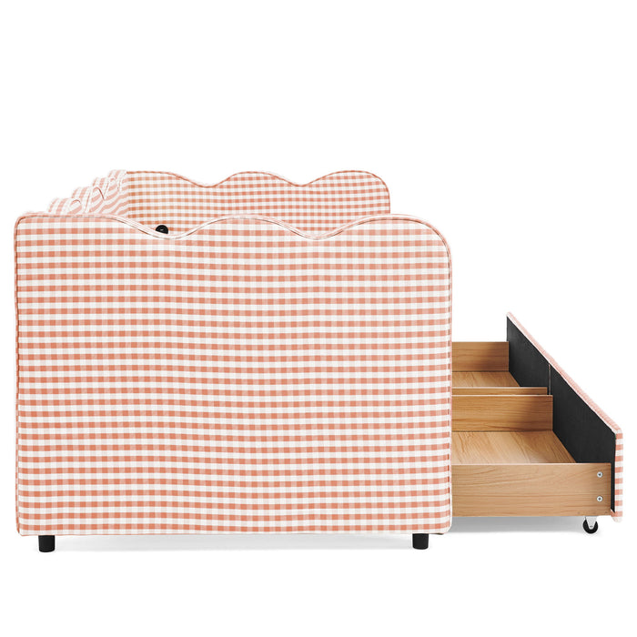 Gingham Daybed With USB Charging Port, Wave-Shaped Design